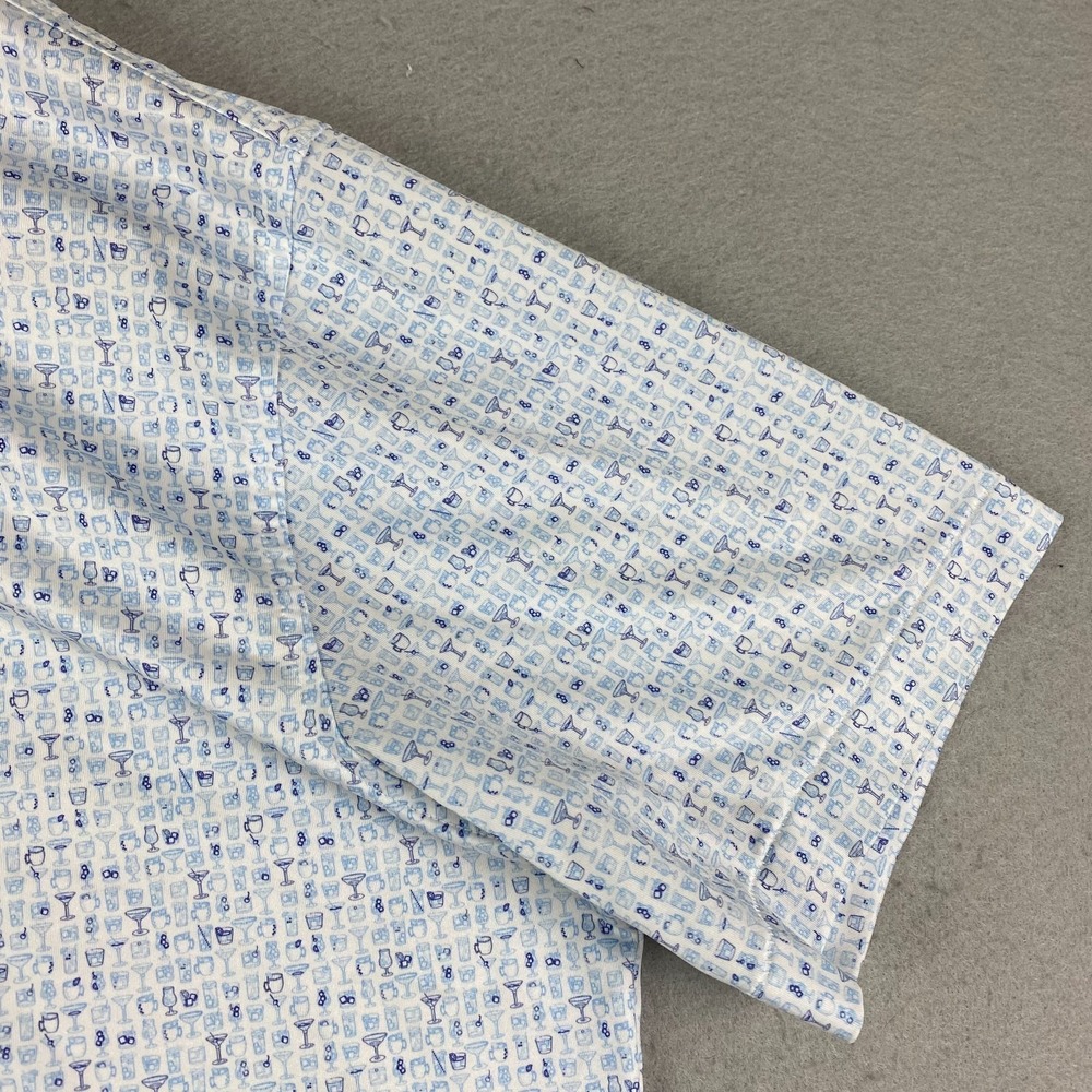 Peter Millar Golf Polo shirt M Cocktail Friday Margarita White Blue Print AOP - Picture 4 of 15
